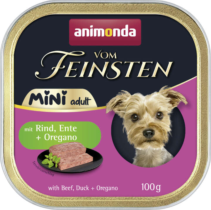 animonda Hunde-Nassfutter Vom Feinsten Adult Mini Rind, Ente + Oregano